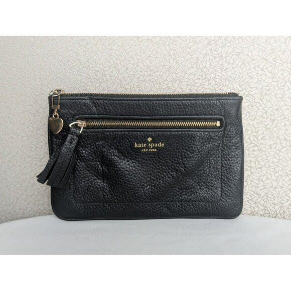 Kate Spade Chester Street Tinie Pebbled Leather Pouch Wallet Black WLRU2657 - Picture 1 of 12